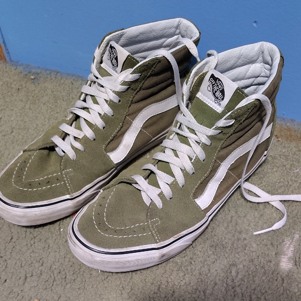 Vans Men's Olive and White High-Top Sneakers
